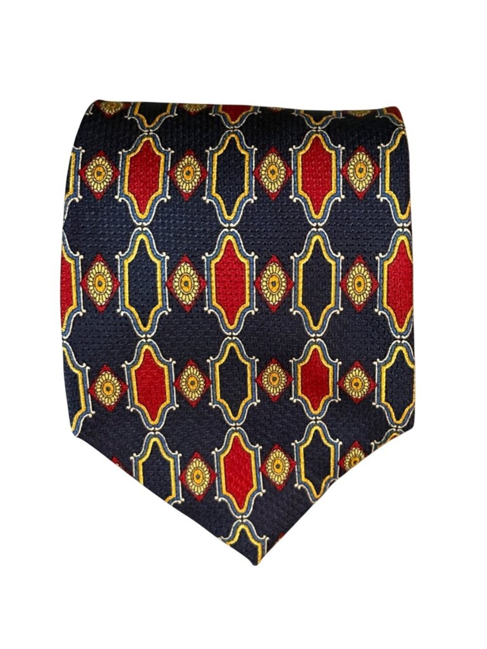 VTG Christian Dior Cravate Silk Tie Textured Necktie Navy Blue Gold 58X4 Wide